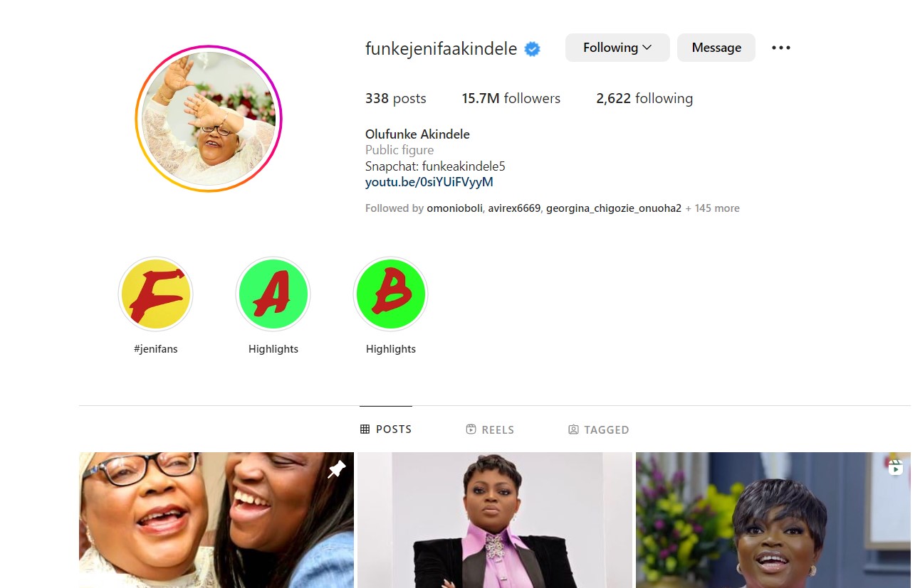 Funke Akindele deletes PDP’s political posts from her Instagram page 1 Funke Akindelle delete political posts