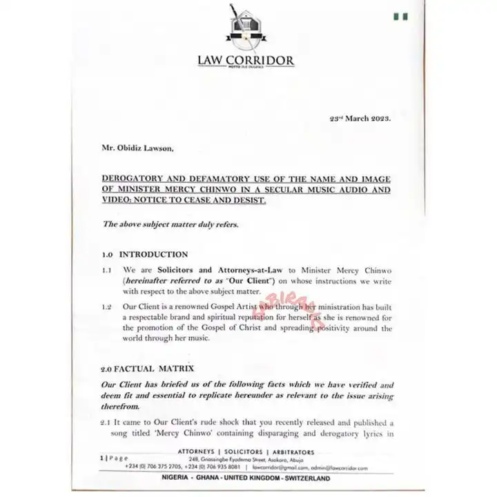 Mercy Chinwo files N2billion lawsuit against Obidiz Kemi Filani blog min