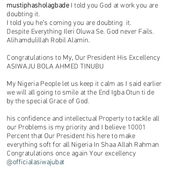 Mustapha Sholagbade rejoices over Tinubus victory Kemi Filani blog min
