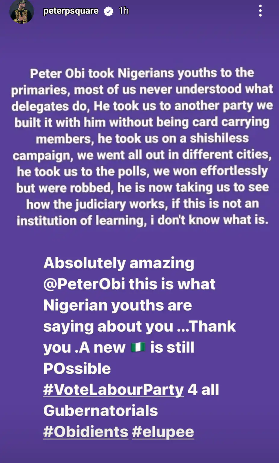 "We won effortlessly but were robbed" Peter Okoye pours encomium on Peter Obi for doing the most 1 Screenshot 20230306 1757570222 927x1536 1