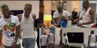Super Eagles star Osimhen visits Peter Okoye’s US mansion, meets Singer’s kids, signs autograph
