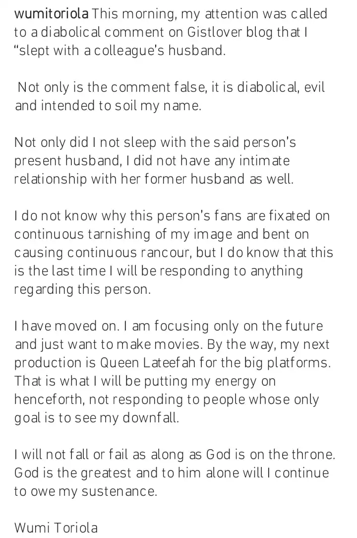 Wumi Toriola speaks out on her alleged affair with Toyin Abrahams husband Kemi Filani blog min