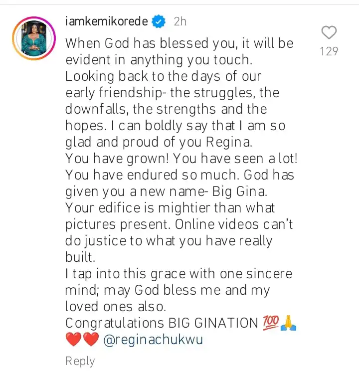 You have seen so much and endured so much Kemi Korede speaks on Regina Chukwus new house Kemi Filani blog min