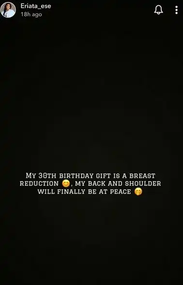 "Why I’m having a breast reduction surgery" – Eriata Ese reveals ahead 30th birthday 1 go1