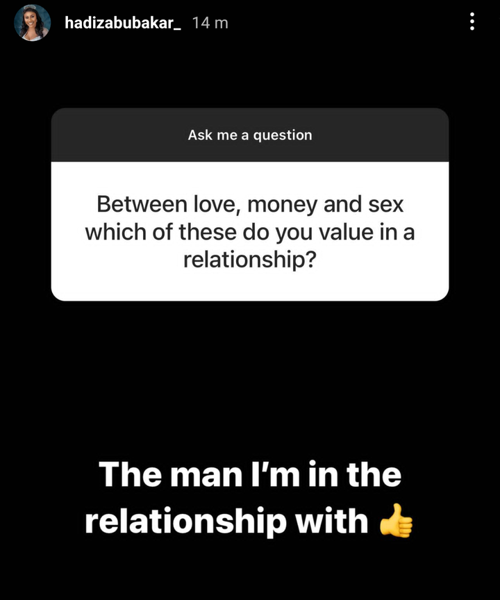 Actress Hadiza Abubakar Replies A Male Fan Who Asked Her What She Values Between Sex, Money And Love In A Relationship 1 59c8fcc9d3141cef8a1b9677b3b6a493