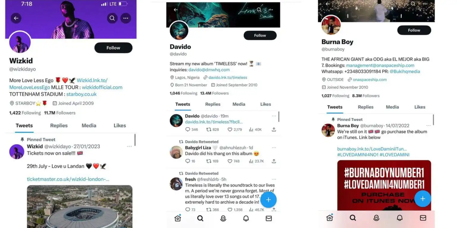 Burna Boy Davido and Wizkid lose Twitter verification badges Kemi Filani blog min 1536x768 1