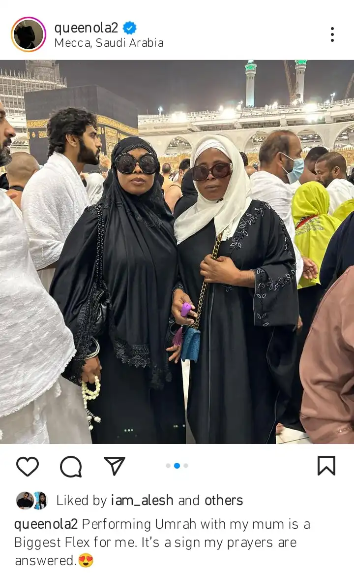Queen Ola reveals her mother is her biggest flex as she storms Mecca Kemi Filani blog min