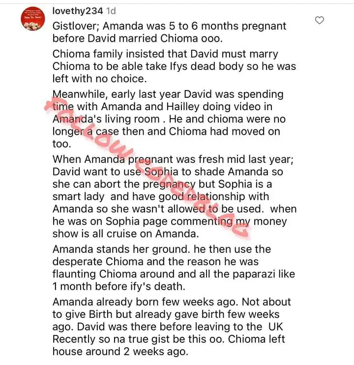 She was pregnant before Davido and Chioma got married Netizen spills on Davido Chioma and Amanda love web Kemi Filani blog min