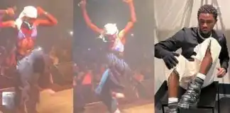 Omah Lay wears bra thrown at him by a fan during his performance in Berlin