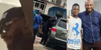 Nollywood actor and movie producer, Yul Edochie has allegedly stormed Ogombo police station to report the case of his son’s death. According to Instagram blogger, Tosin Silverdam, the movie star was seen entering and leaving the police station today, April 3rd. In photos, he posted online, Yul Edochie who didn’t want people to notice him, disguise himself with a cap and shade. According to reports, the now father of three who wore a somber look had visited the station to report the case of his son’s death.