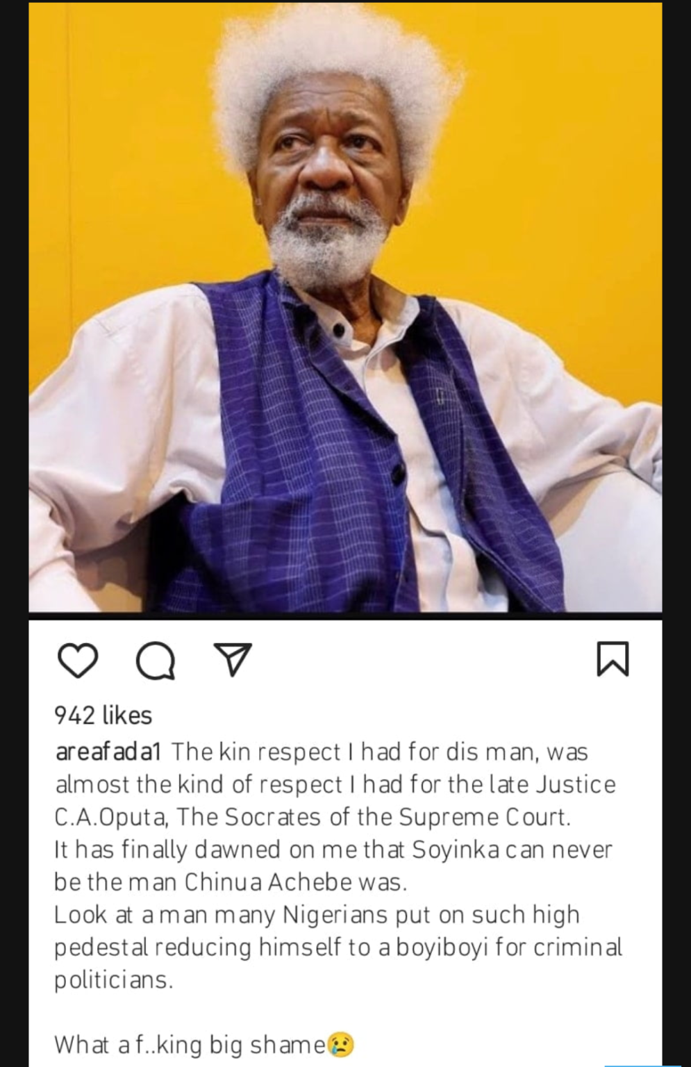 “Wole Soyinka reducing himself to a boyiboyi for criminal politicians” – Charly Boy expresses disappointment in Wole Soyinka over ‘Obidients’ comment 1 screenshot 20230408 1945597205188880223010113