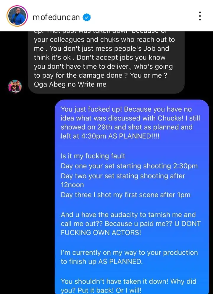 I am an Anointed being you cant defame my character Mofe Duncan blows hot