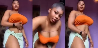 A beautiful and sexy plumpy lady decided to flaunt her beauty in a special way. She ventured into exposing her fresh thighs, massive firm standing boobs and her contours. The lady is a highway slay queen who has been In the business for a while and wants to trend by every means. The beautiful damsel kept touching herself as she shows off her backside; she’s really a bhad diva.