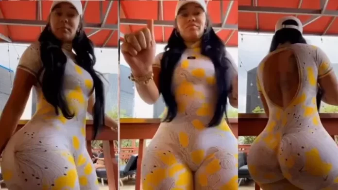 High class lady never missed it to thrill her viewers with astonished video of her tools Box Lady how was spotted with a man massive show off her tools Box through her leggings wear, as she turn around and dance over a minute.