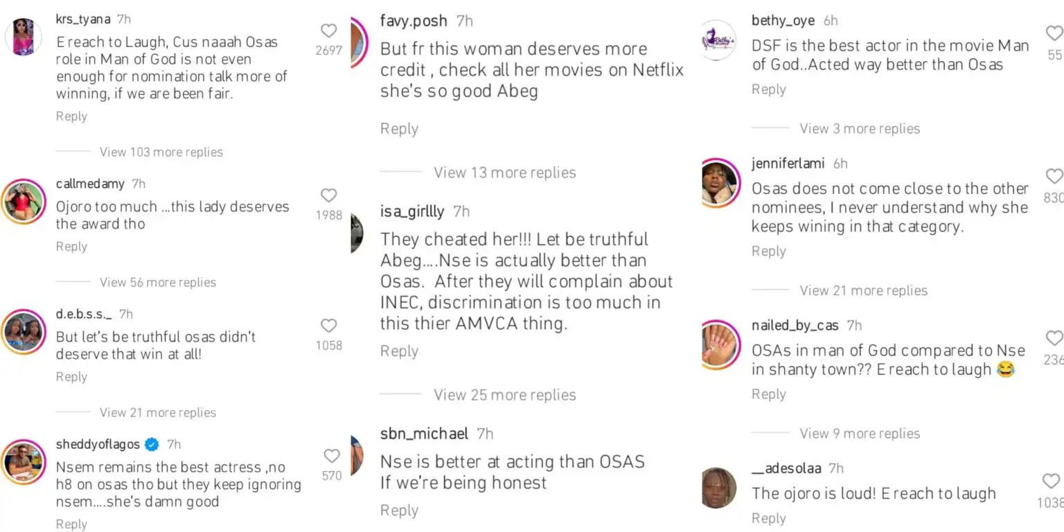 Netizens react to Osas Ighodaro AMVCA win over Ini Edo Nse Ikpe