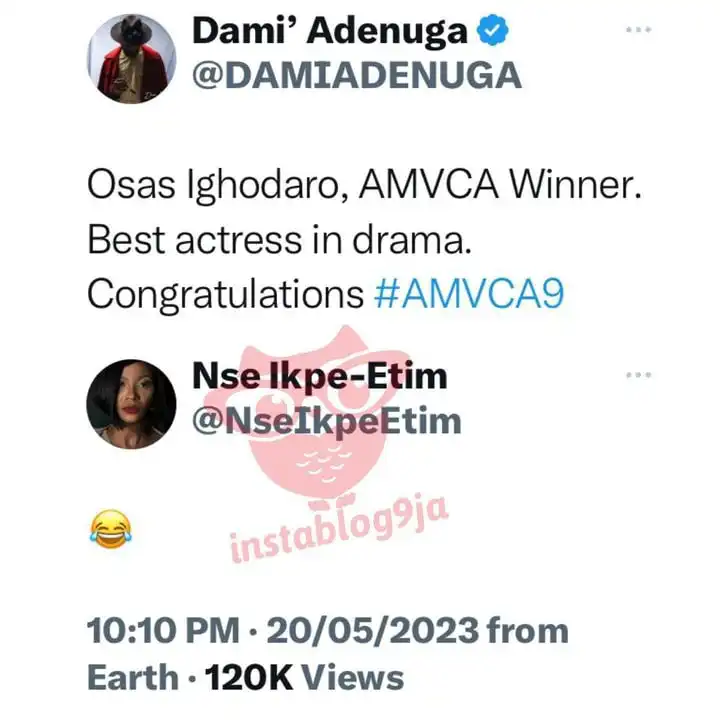 Nse Ikpe Etim reacts to Osas Ighodaros AMVCA Best Actress win over her Kemi Filani blog min