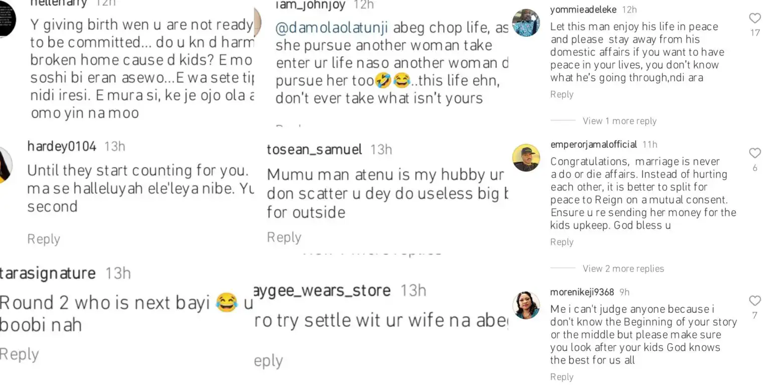Reactions as Damola Olatunji celebrates his separation from Bukola Arugba