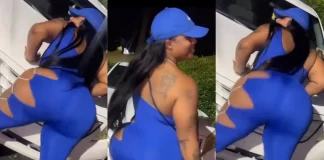 Vibrant lady dances hard on a car while her mates cheer her (Video)