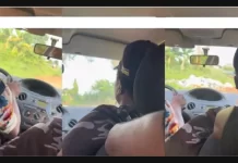 Policewoman cries for help after jumping into car as young men drive her into bush (video)
