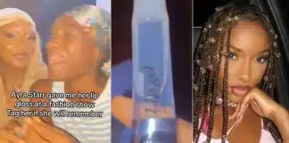 Lady reacts as Ayra Starr gifts her lip gloss during fashion show (Video)