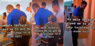 Nigerian male lecturer seen backing student’s baby during exams (Video)