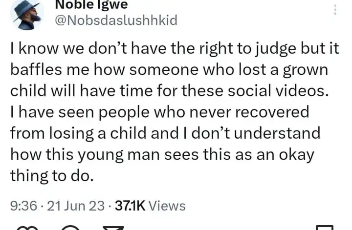 It baffles me how someone who lost a grownup child will have time for social videos Noble Igwe Kemi Filani blog min