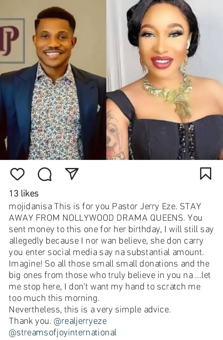 Journalist Moji Danisa calls out Pastor Jerry Eze for gifting Tonto Dikeh huge amount of money Kemi Filani blog min