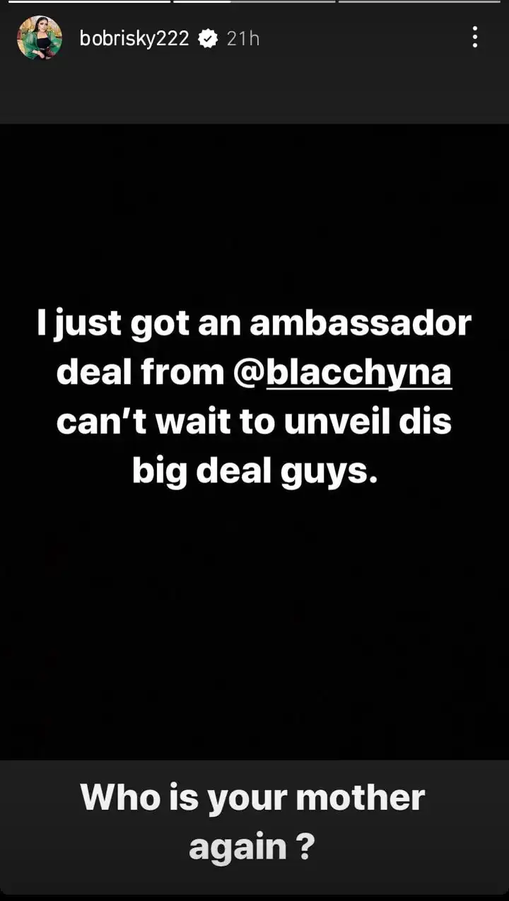 Whos your mother again Bobrisky brags as he bags endorsement deal from Blac
