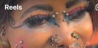 Woman with several piercings on face