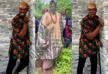 Odunlade Adekola reacts as Lateef Adedimeji shows support for his newest project in a comic way