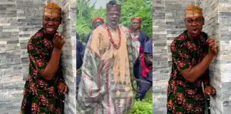 Odunlade Adekola reacts as Lateef Adedimeji shows support for his newest project in a comic way