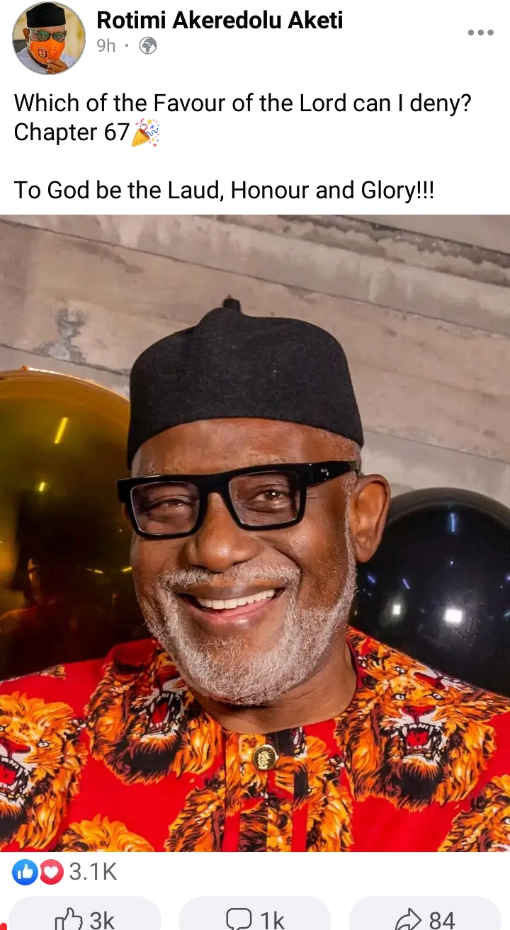Governor Akeredolu Shares Cute Photo On 67th Birthday While Recuperating Abroad 1 Screenshot 20230721 212852