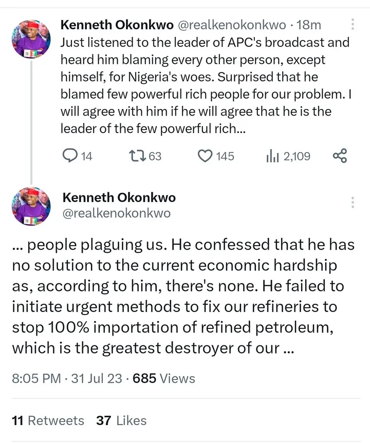 "This is really renewed hopelessness” Kenneth Okonkwo reacts after listening to Tinubu’s broadcast 1 da0327f5855e5b76dfa490d2695874fa