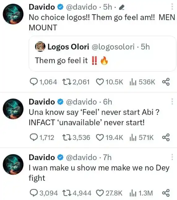 “Men mount” – Davido reacts amid backlashes trailing signee, Logos Olori’s new music video 1 dav 1