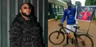 “Send your account number” – Davido makes u-turn after shunning cyclist who rode to see him