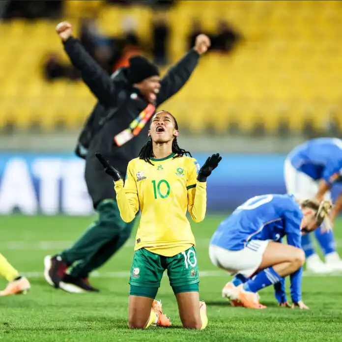 No. 54 ranked South Africa celebrate reaching the FIFA WWC last 16 for the first time No. 54 ranked South Africa celebrate reaching the FIFA WWC last 16 for the first time