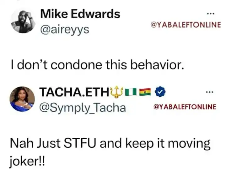 Keep it moving joker Tacha slams Mike Edwards for withdrawing support for Seyi after his vile comment