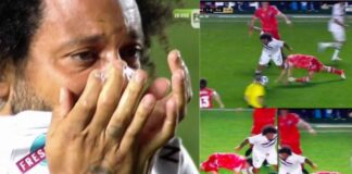 Moment Marcelo weeps profusely after breaking an opponent's leg during football match (Video)