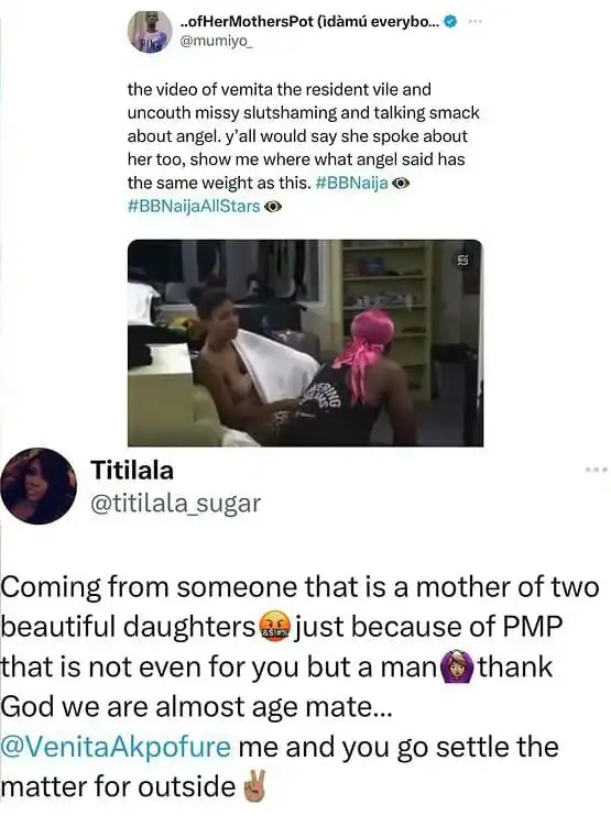 We will meet outside Angel Smiths mother slams Venita Akpofure for slut shaming her daughter