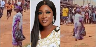 Fans star-struck, gather after spotting Mercy Johnson with two polythene bags on movie set