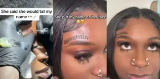 Lady tattoos boyfriend’s name on her face to prove her love for him