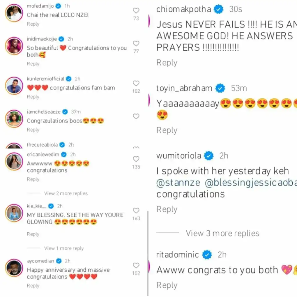 Celebrities congratulate Stan Nze and wife Blessing Obasi over their bundle