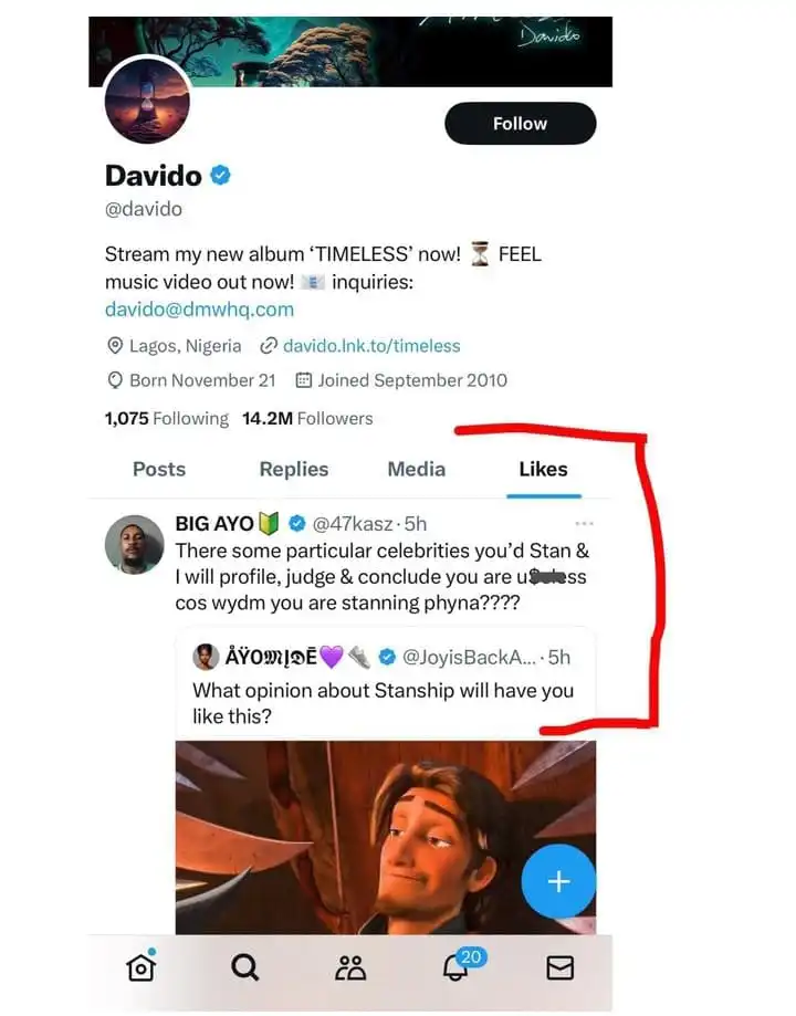 Davido likes tweet calling Phynas supporters useless Kemi Filani blog min 1