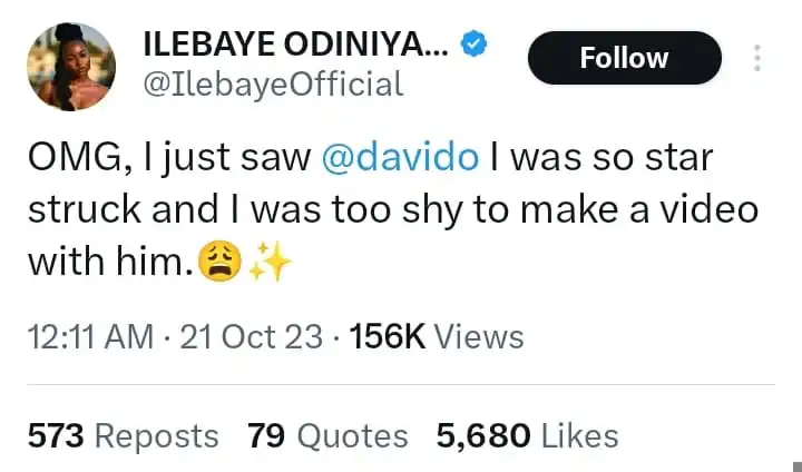 I was too shy to make video Ilebaye star struck as she meets Davido Kemi Filani blog min 1