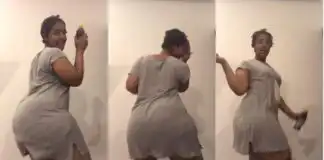 plus-size woman confidently shakes her asset as she advertises a home-made beverage.