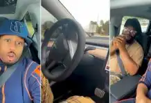 “Hold that thing!” – Mike Ezuruonye cries out as friend leaves Telsa Car steering, sets vehicle on auto-drive