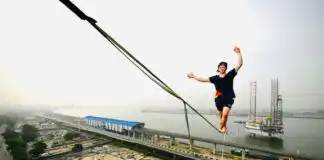 Guinness World Record Holder, Jaan Roose, Takes Daring Rope Walk Across Lagos Bridge.