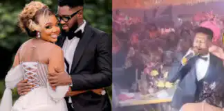 Watch The moment actress Ekene Umenwa leaves her husband and goes on her knees for singer, Moses Bliss during her wedding