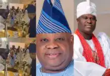 Governor Adeleke snubs the Ooni of Ife’s hand at an event (Video)