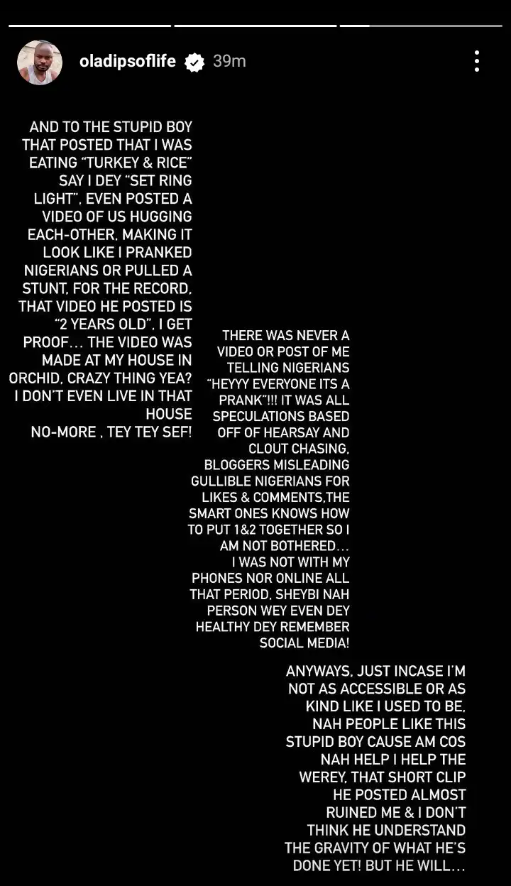Trending Rapper, Oladips fires at Qdot Alagbe and others for their role in his rumoured death 2 Screenshot 20231130 095514